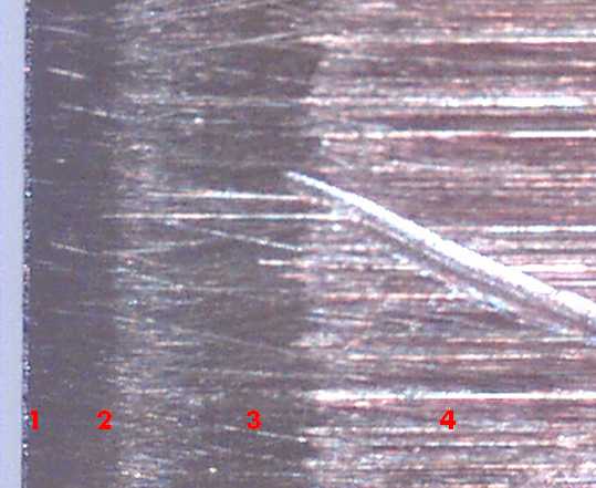 The front bevel, 200 X magnification, after 300 passes